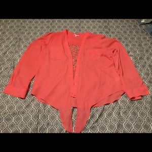 Candies Blouse Tie Front Peach And Lace